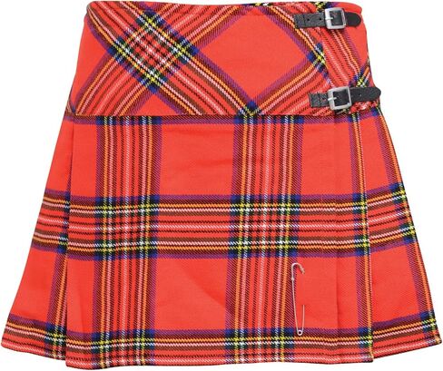 Women's Billie Skirt, Tartan Pliad Mini Kilt, Leather Buckled Straps, Royal Stewart Billie Skirt, 16.5 inch Length in Saudi Arabia