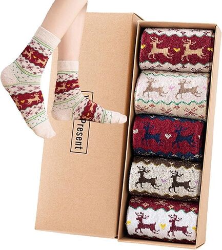 5 Pairs Christmas Reindeer Socks for Women, Christmas Socks Perfect Christma Gift for Family in Saudi Arabia