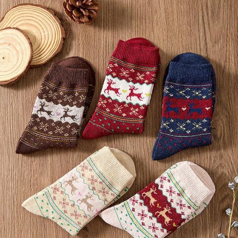 5 Pairs Christmas Reindeer Socks for Women, Christmas Socks Perfect Christma Gift for Family in Saudi Arabia