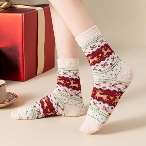 5 Pairs Christmas Reindeer Socks for Women, Christmas Socks Perfect Christma Gift for Family in Saudi Arabia
