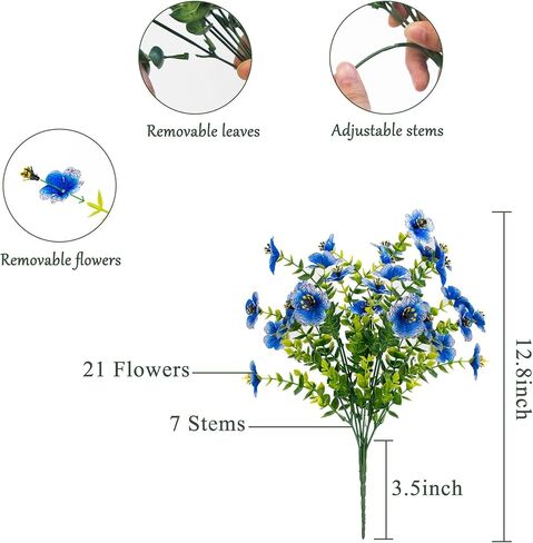 Faux Flowers for Outdoor Planters, Artificial Flowers for Outdoors, 12 Bundles Outdoor Flowers Uv Resistant, Blue, UV Resistant Fake Plant in Saudi Arabia