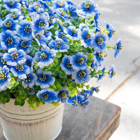 Faux Flowers for Outdoor Planters, Artificial Flowers for Outdoors, 12 Bundles Outdoor Flowers Uv Resistant, Blue, UV Resistant Fake Plant in Saudi Arabia