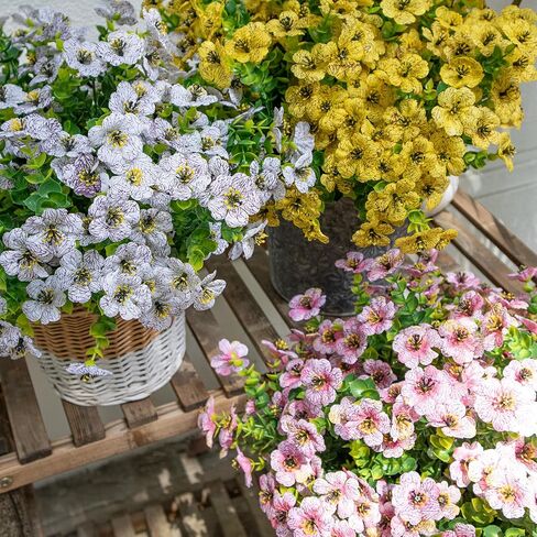 Faux Flowers for Outdoor Planters, Artificial Flowers for Outdoors, 12 Bundles Outdoor Flowers Uv Resistant, Blue, UV Resistant Fake Plant in Saudi Arabia