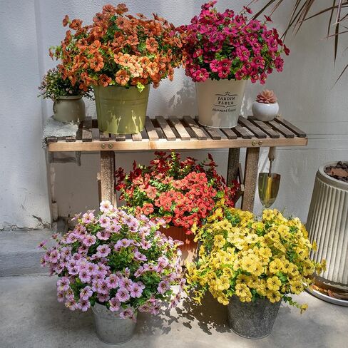 Faux Flowers for Outdoor Planters, Artificial Flowers for Outdoors, 12 Bundles Outdoor Flowers Uv Resistant, Blue, UV Resistant Fake Plant in Saudi Arabia