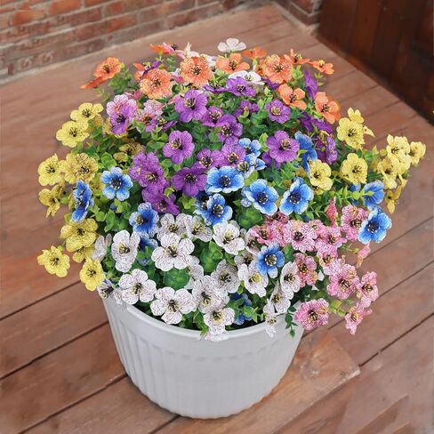 Faux Flowers for Outdoor Planters, Artificial Flowers for Outdoors, 12 Bundles Outdoor Flowers Uv Resistant, Blue, UV Resistant Fake Plant in Saudi Arabia