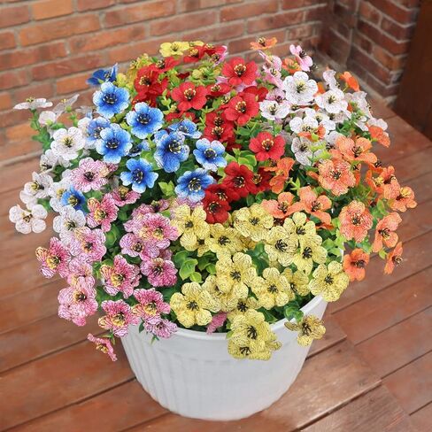Faux Flowers for Outdoor Planters, Artificial Flowers for Outdoors, 12 Bundles Outdoor Flowers Uv Resistant, Blue, UV Resistant Fake Plant in Saudi Arabia