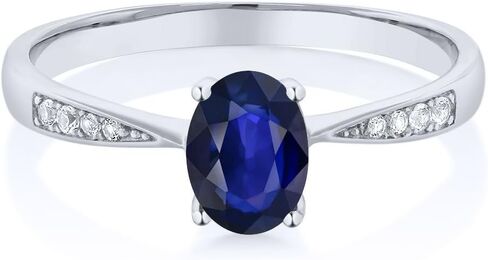 Gem Stone King 10K White Gold Gemstone Birthstone and White Diamond Engagement Ring For Women | Oval 7X5MM | Wedding Engagement Anniversary Promise Ring | Sizes 5, 6, 7, 8, 9 in Saudi Arabia