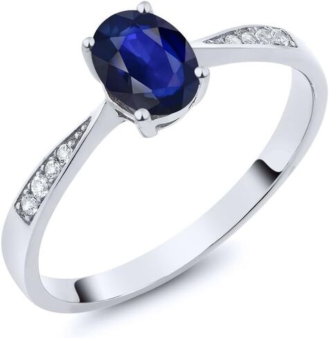 Gem Stone King 10K White Gold Gemstone Birthstone and White Diamond Engagement Ring For Women | Oval 7X5MM | Wedding Engagement Anniversary Promise Ring | Sizes 5, 6, 7, 8, 9 in Saudi Arabia