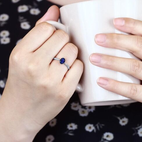 Gem Stone King 10K White Gold Gemstone Birthstone and White Diamond Engagement Ring For Women | Oval 7X5MM | Wedding Engagement Anniversary Promise Ring | Sizes 5, 6, 7, 8, 9 in Saudi Arabia