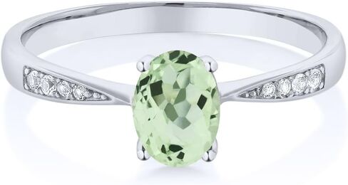 Gem Stone King 10K White Gold Gemstone Birthstone and White Diamond Engagement Ring For Women | Oval 7X5MM | Wedding Engagement Anniversary Promise Ring | Sizes 5, 6, 7, 8, 9 in Saudi Arabia