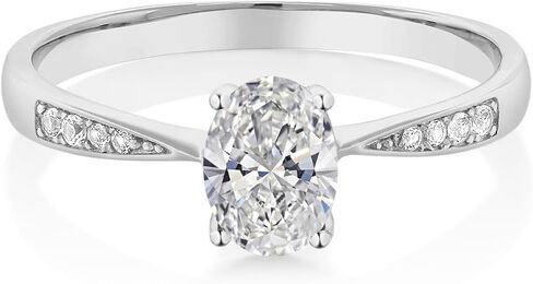 Gem Stone King 10K White Gold Gemstone Birthstone and White Diamond Engagement Ring For Women | Oval 7X5MM | Wedding Engagement Anniversary Promise Ring | Sizes 5, 6, 7, 8, 9 in Saudi Arabia