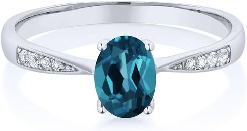 Gem Stone King 10K White Gold Gemstone Birthstone and White Diamond Engagement Ring For Women | Oval 7X5MM | Wedding Engagement Anniversary Promise Ring | Sizes 5, 6, 7, 8, 9 in Saudi Arabia
