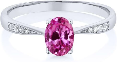 Gem Stone King 10K White Gold Gemstone Birthstone and White Diamond Engagement Ring For Women | Oval 7X5MM | Wedding Engagement Anniversary Promise Ring | Sizes 5, 6, 7, 8, 9 in Saudi Arabia