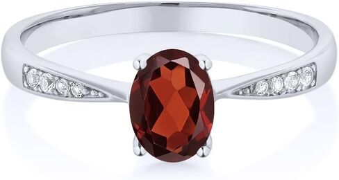Gem Stone King 10K White Gold Gemstone Birthstone and White Diamond Engagement Ring For Women | Oval 7X5MM | Wedding Engagement Anniversary Promise Ring | Sizes 5, 6, 7, 8, 9 in Saudi Arabia
