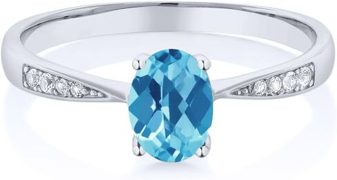Gem Stone King 10K White Gold Gemstone Birthstone and White Diamond Engagement Ring For Women | Oval 7X5MM | Wedding Engagement Anniversary Promise Ring | Sizes 5, 6, 7, 8, 9 in Saudi Arabia