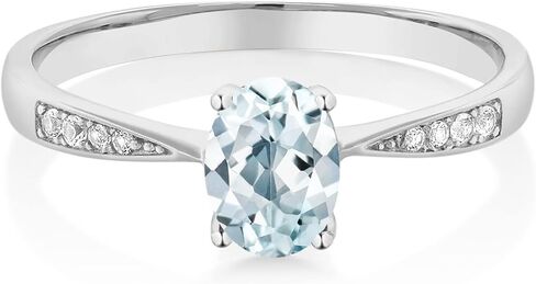 Gem Stone King 10K White Gold Gemstone Birthstone and White Diamond Engagement Ring For Women | Oval 7X5MM | Wedding Engagement Anniversary Promise Ring | Sizes 5, 6, 7, 8, 9 in Saudi Arabia