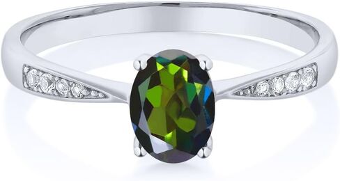 Gem Stone King 10K White Gold Gemstone Birthstone and White Diamond Engagement Ring For Women | Oval 7X5MM | Wedding Engagement Anniversary Promise Ring | Sizes 5, 6, 7, 8, 9 in Saudi Arabia