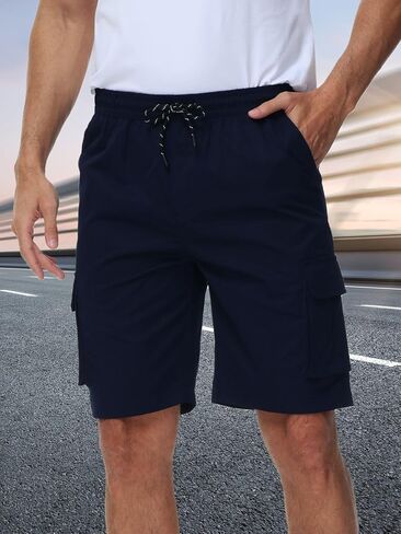 Men's Cargo Shorts Relaxed Fit Stretch Drawstring Elastic Waist Casual Shorts with Pockets in Saudi Arabia