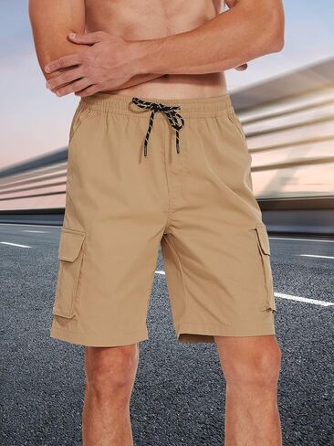 Men's Cargo Shorts Relaxed Fit Stretch Drawstring Elastic Waist Casual Shorts with Pockets in Saudi Arabia