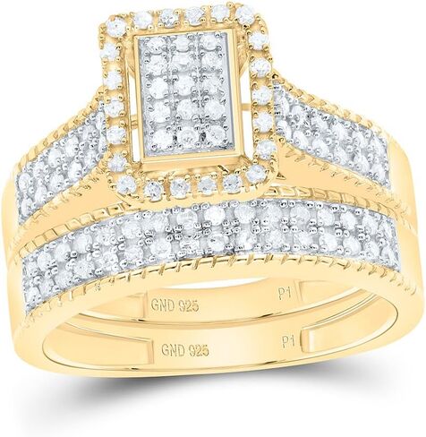 His & Hers Yellow Gold Plated or 925 Sterling Silver 5/8 CTW Round Diamond Cushion Trio Set Matching Engagement Ring Wedding Bands in Saudi Arabia