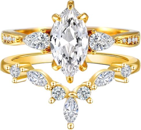 مجموعات خواتم الزفاف الفاخرة للنساء 1 قيراط ماركيز AAAAA تشيكوسلوفاكيا مطلية بالذهب الأصفر خاتم الخطوبة خاتم الزواج in Kuwait