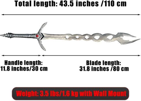 سيف Godslayer's Greatsword مقاس 43.5 بوصة - سلاح طبق الأصل معدني بالكامل 1:1 مع حامل على الحائط - يمكن تجميعه وشفرة مملة كهدية in Kuwait
