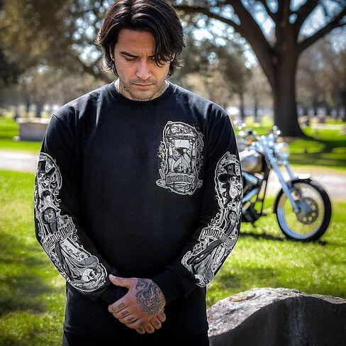 Hot Leathers Men’s Long Sleeve Shirt w/Graphics - Memento Mori Skeleton with Hourglass in Saudi Arabia