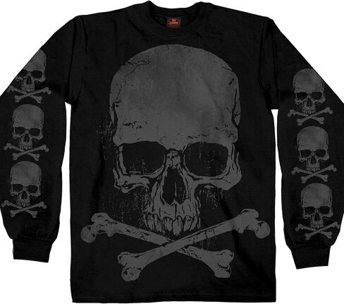 Hot Leathers Men’s Long Sleeve Shirt w/Graphics - Memento Mori Skeleton with Hourglass in Saudi Arabia
