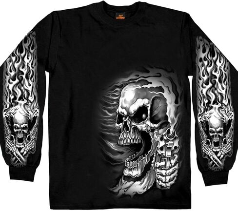 Hot Leathers Men’s Long Sleeve Shirt w/Graphics - Memento Mori Skeleton with Hourglass in Saudi Arabia