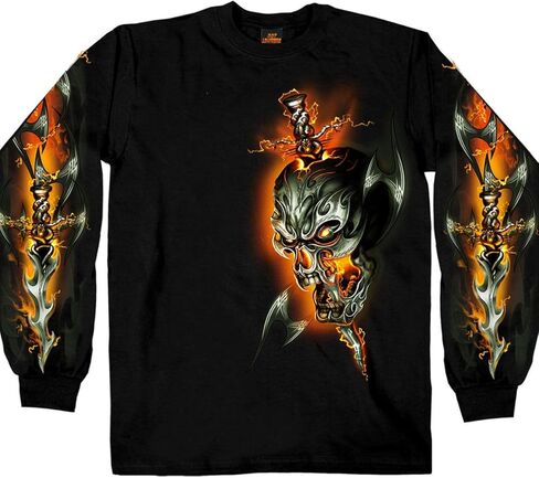 Hot Leathers Men’s Long Sleeve Shirt w/Graphics - Memento Mori Skeleton with Hourglass in Saudi Arabia