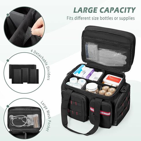 Medicine Organizer Bag with Insulated Pocket for Travel, Pill Bottle Storage Bag with 4 Customized Dividers & Shoulder Strap for Medication, Insulin and First Aid Supplies, Black (Bag ONLY) in Saudi Arabia