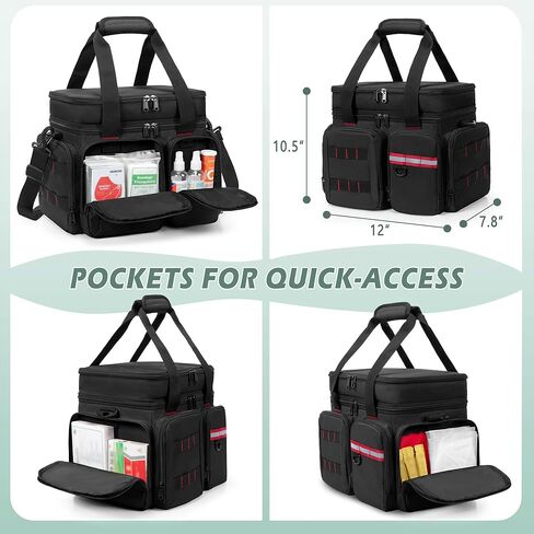 Medicine Organizer Bag with Insulated Pocket for Travel, Pill Bottle Storage Bag with 4 Customized Dividers & Shoulder Strap for Medication, Insulin and First Aid Supplies, Black (Bag ONLY) in Saudi Arabia