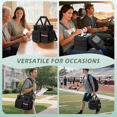 Medicine Organizer Bag with Insulated Pocket for Travel, Pill Bottle Storage Bag with 4 Customized Dividers & Shoulder Strap for Medication, Insulin and First Aid Supplies, Black (Bag ONLY) in Saudi Arabia