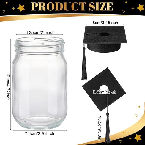 6 Pcs 6 Pcs Graduation Decorations Class of 2026 Mason Jar Table Centerpiece with Graduation Cap with Hole and Tassel for Flowers and Grad Centerpieces Sticks 2026 Table Toppers Favor (Black) in Saudi Arabia