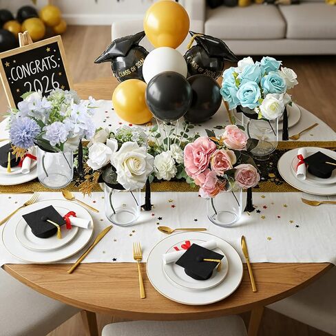 6 Pcs 6 Pcs Graduation Decorations Class of 2026 Mason Jar Table Centerpiece with Graduation Cap with Hole and Tassel for Flowers and Grad Centerpieces Sticks 2026 Table Toppers Favor (Black) in Saudi Arabia