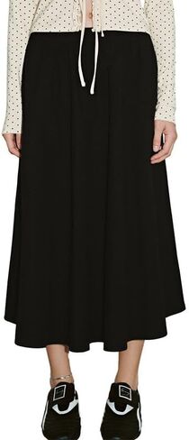 URBAN REVIVO Women Flowy Pleated Midi Skirt Long High Elastic Waisted Casual A-Line Skirts with Pockets in Saudi Arabia