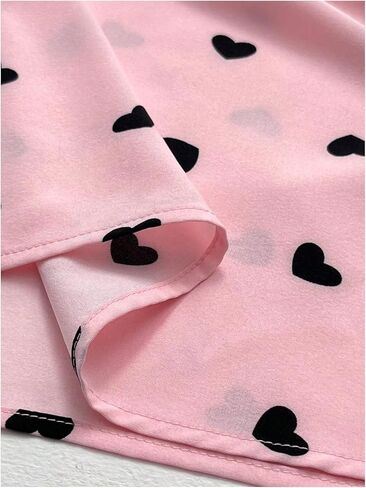 WDIRARA Women's Plus Size Heart Print Blouse Tie Neck Long Sleeve Shirt Tops in Kuwait