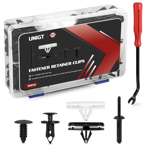 UNIGT 6 in 1 Bumper Retainer Clips with Fastener Remover Compatible with Jeep Wrangler Chrysler Dodge Ram Plastic Rivets Replace# 6506007AA / 6502625/6503598-121Pcs in Kuwait
