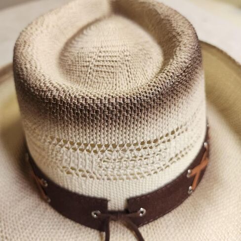 Western Straw Cowboy Hat with Beaded Band, Blue Stone Accent, Vented Crown, Natural in Saudi Arabia