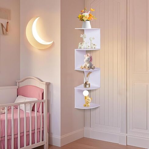 حامل حائط على رف الزاوية من LuiceABC، رف عائم من 5 طبقات للمنزل وغرفة النوم والمكتب والحمام وديكور غرفة المعيشة (أبيض) in Kuwait