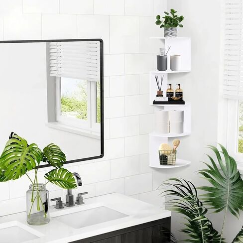 حامل حائط على رف الزاوية من LuiceABC، رف عائم من 5 طبقات للمنزل وغرفة النوم والمكتب والحمام وديكور غرفة المعيشة (أبيض) in Kuwait