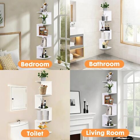 حامل حائط على رف الزاوية من LuiceABC، رف عائم من 5 طبقات للمنزل وغرفة النوم والمكتب والحمام وديكور غرفة المعيشة (أبيض) in Kuwait