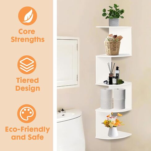 حامل حائط على رف الزاوية من LuiceABC، رف عائم من 5 طبقات للمنزل وغرفة النوم والمكتب والحمام وديكور غرفة المعيشة (أبيض) in Kuwait