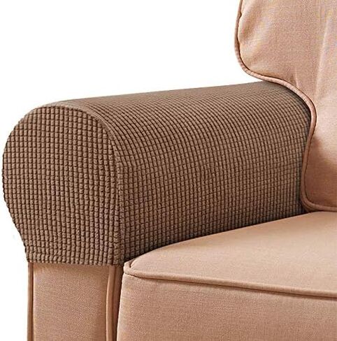 Soft Stretch Plush Armrest Covers, Stretch Armrest Covers for Chairs/Sofas, Couch Arm Covers, Anti-Slip Furniture Protector Armchair Slipcovers for Recliner,2pcs(Coffee) in Saudi Arabia
