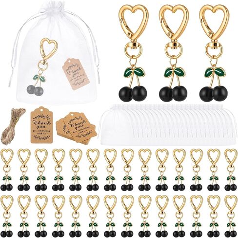 24 Set Cherry Keychains Bulk Xmas Party Gifts Cherry Keychains for Women Purse Charm Keyrings Accessories for Guests in Saudi Arabia
