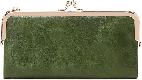 Vintage Bifold Genuine Leather Wallet for Women with Kiss Lock and Zip Coin Pocket (Green) in Saudi Arabia