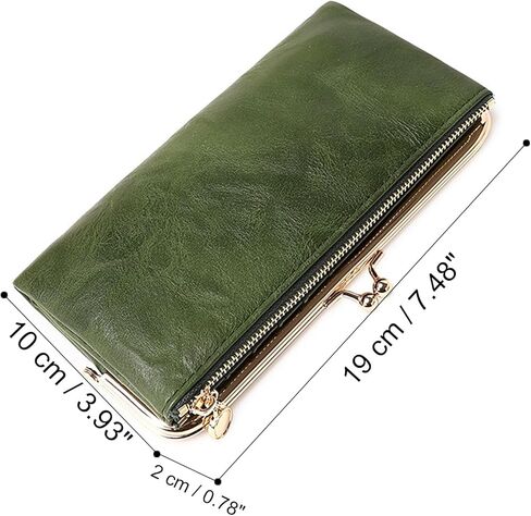 Vintage Bifold Genuine Leather Wallet for Women with Kiss Lock and Zip Coin Pocket (Green) in Saudi Arabia