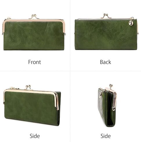 Vintage Bifold Genuine Leather Wallet for Women with Kiss Lock and Zip Coin Pocket (Green) in Saudi Arabia