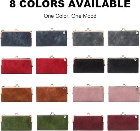 Vintage Bifold Genuine Leather Wallet for Women with Kiss Lock and Zip Coin Pocket (Green) in Saudi Arabia