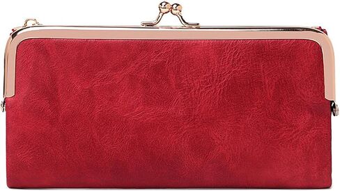 Vintage Bifold Genuine Leather Wallet for Women with Kiss Lock and Zip Coin Pocket (Green) in Saudi Arabia